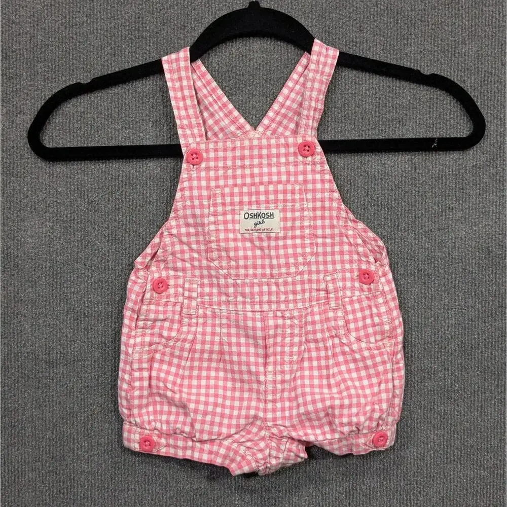 Vtg Oshkosh BGosh Romper Overalls 18M Vestbak Baby Girl Gingham Bubble Shorts